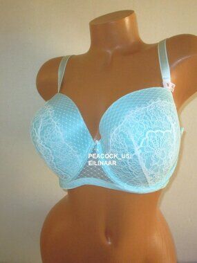 38DDD Victoria Secret Dream Angel Lightly Lined Dem Bra Aqua Blue White Lace $60